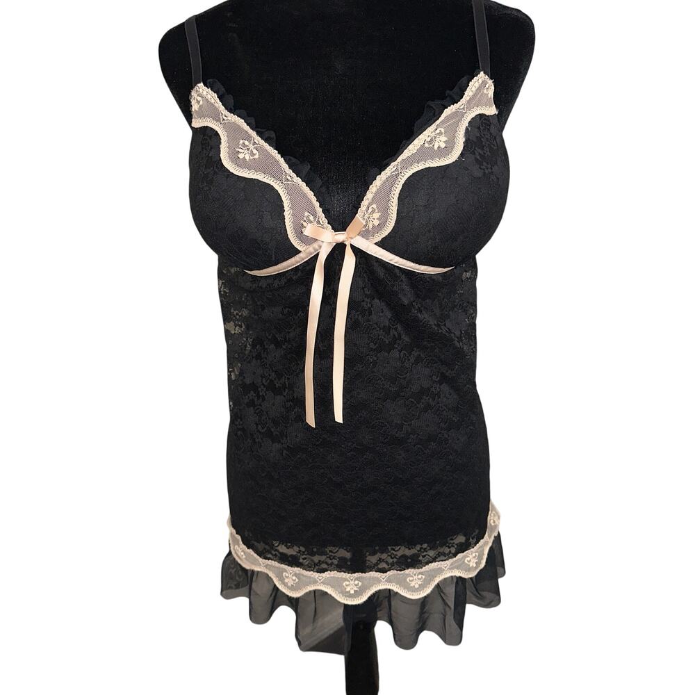 Linea Donatella Chemise Black Lace Ruffle Trim